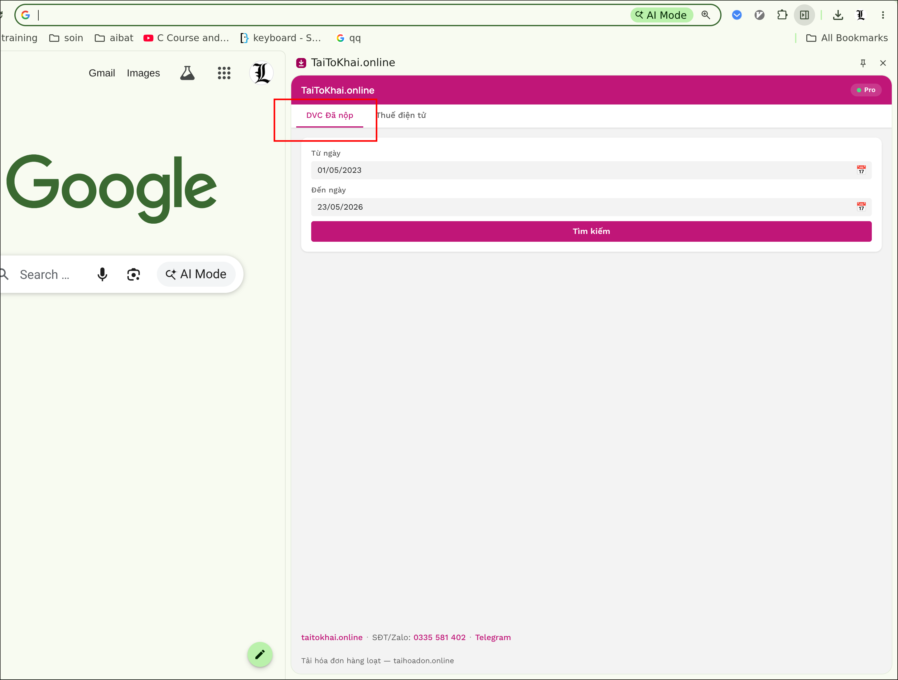 Hướng dẫn tab Dịch vụ công