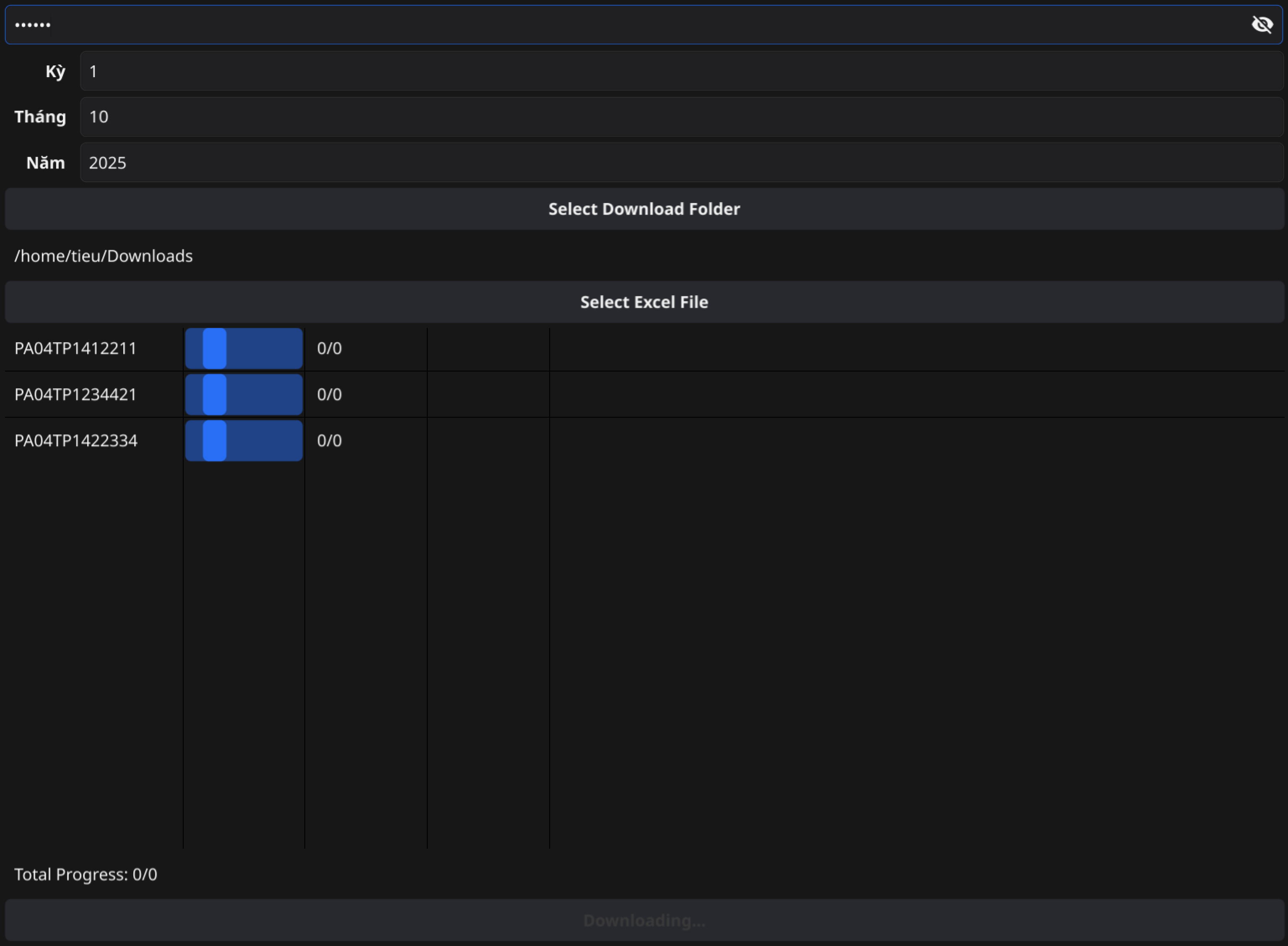 Giao diện tải hóa đơn EVN
